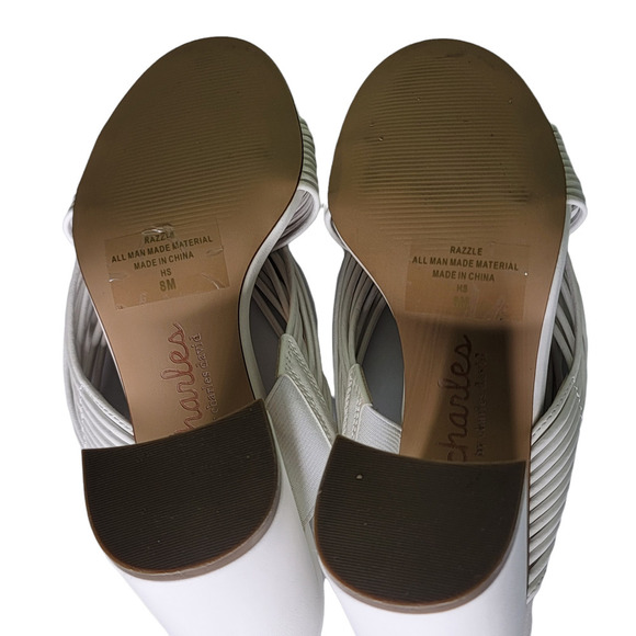 Charles by Charles David Sandals 8M White Strappy Chunky Block Heel Shoe Neutral - Picture 7 of 7